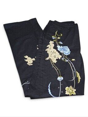 Lana Erica Y2K Embroidered Jeans Black Embellished Size 10